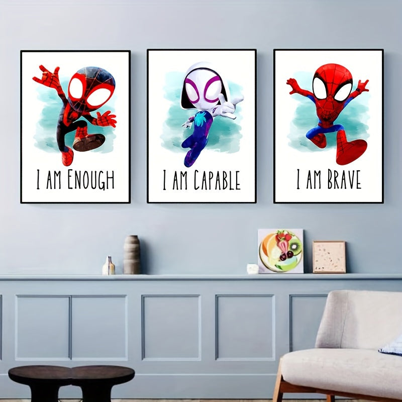3-Piece Spider Gwen & Spider-Man Watercolor Canvas Set - Vibrant Unframed Wall Art for Bedroom, Living Room - Ideal Winter Decor & Creative Gift - Rexpect Nerd