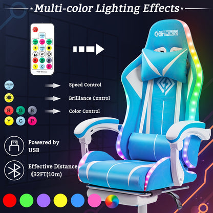 Supreme RGB LED Gaming Chair with Built-in Massage - High-Back Ergonomic Computer Chair for Gamers, featuring Reclining Footrest, Adjustable Lumbar Support, and Synchronized Linkage Armrest - Rexpect Nerd