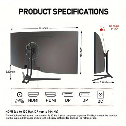 A 34-inch ultra-large curved gaming monitor with 4K HD picture quality, a 165Hz high refresh rate, and a 1500R curvature.