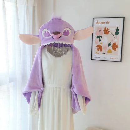 Stitch Hooded Cloak Blanket – Warm Flannel Cartoon Blanket with Hat for Students & Office Naps
