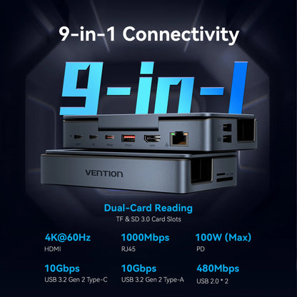 Vention USB C Docking Station for Steam Deck HDMI 4K60Hz USB 3.2 10Gbps RJ45 SD&TF Dock for Switch Asus ROG LEGION Go iPhone HUB