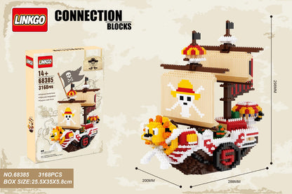3168pcs+ One Piece Connection Building Blocks Thousand Sunny Pirate Ship Micro Bricks Figures For Kids Friend Christmas Gift