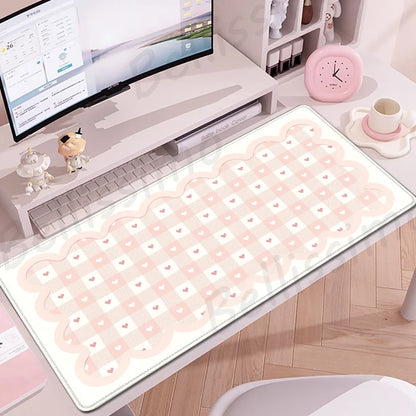 Pink White Mousepad Cute Rabbit Grid Desk Mat Computer Gaming Keyboard Extended Mouse Pad Office Accessories Pc Gamer Anime Rug