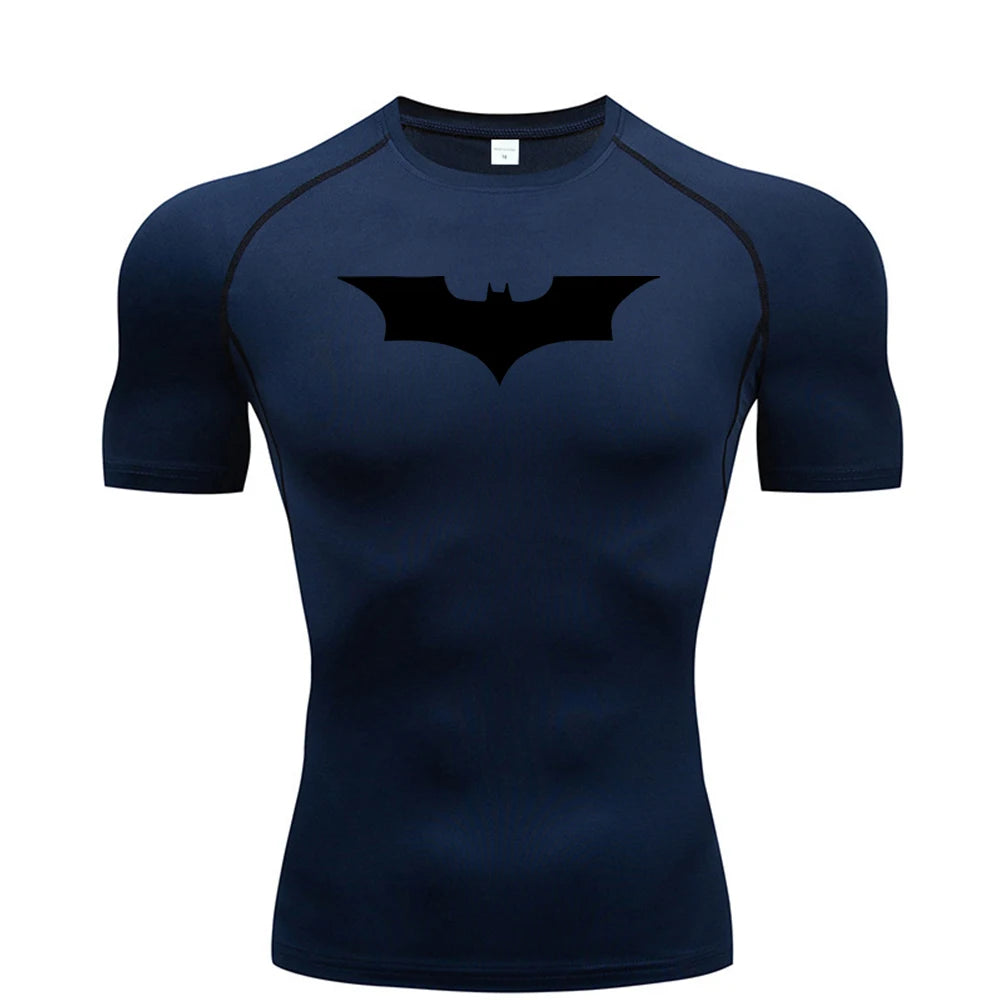 Men’s Bat Print Compression Shirt – Quick Dry Athletic Gym Tee