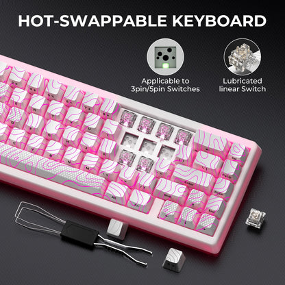 XVX M67 JadeStone 65% Tri-Mode Mechanical Keyboard | Hot-Swappable | IMD Keycaps | RGB Backlight | Gasket Mount