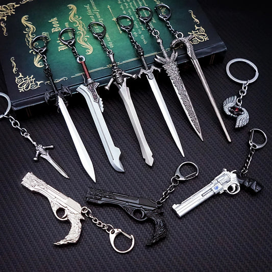 DMC Devil Dante Sword Rebellion Awakening Keychain Game Peripherals May Nero Red Queen Revolver Ebony & White Ivory Cry Keychain