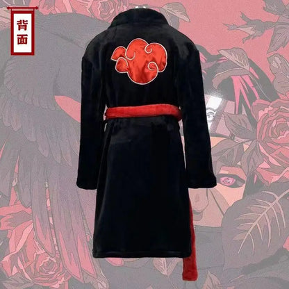 Naruto Akatsuki Flannel Bathrobe – Uchiha Itachi Thermal Nightgown for Young Fans
