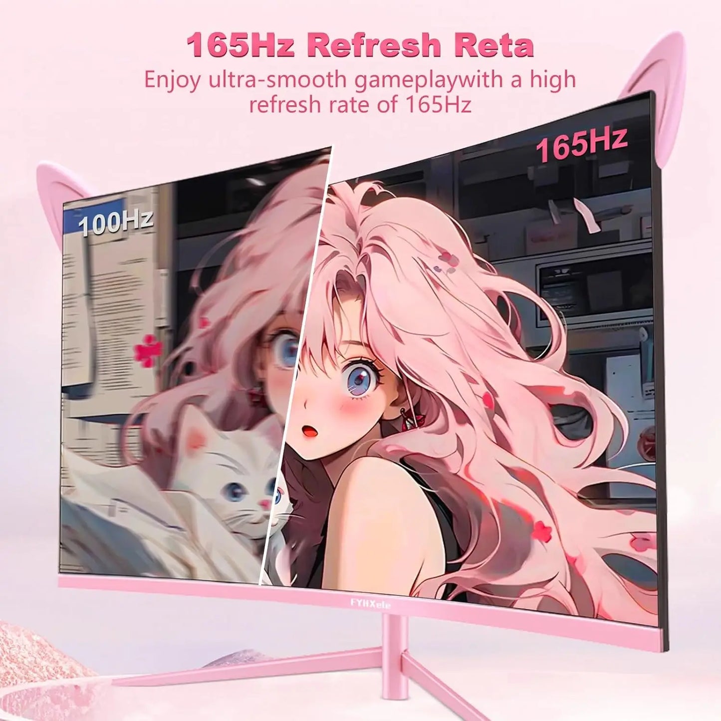 🌸 27-Inch QHD 165Hz Curved Pink Gaming Monitor | FYHXele | HDR10, FreeSync, 1ms GTG, Tilt Adjustable