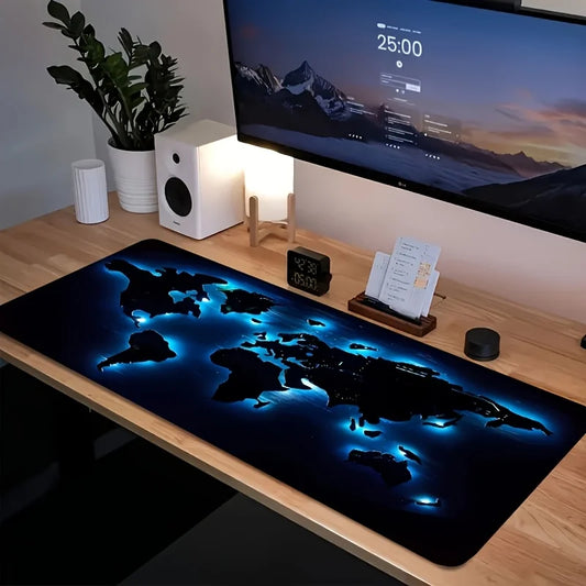 Large Blue Glow in The Dark World Map Mouse Pad Rubber Desk Mat Table Pad Accessories Decoration Mouse Mat 900x400 Office Things
