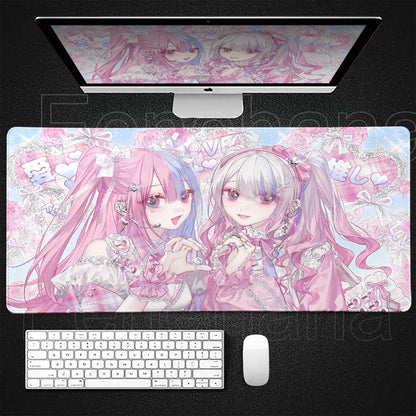 Anime Kawaii Girls PC Gaming Mouse Pad Pink Best Friend Computer Office Accessories Large Gamer Non-slip Keyboard Expansion Pads