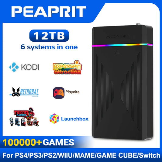 PEAPRIT 12TB Gaming HDD with Hyperspin Launchbox Retrobat Playnite 10K+ Retro Video Games Console for PS3/PS2/PS/Wii/WIIU/SWITCH