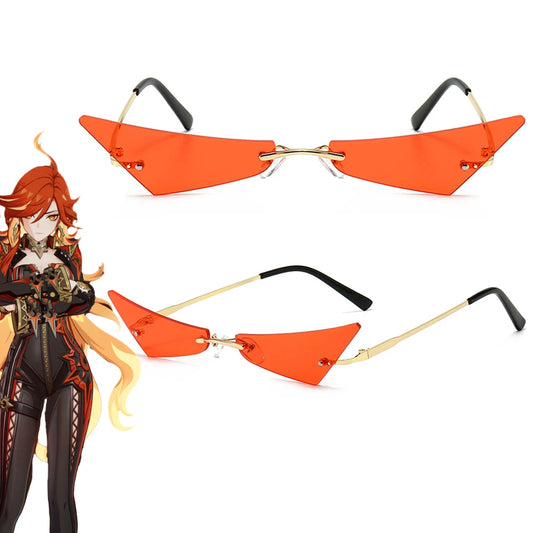 Genshin Impact Mavuika Cosplay Glasses – Red Geometric Sunglasses for Halloween & Carnival