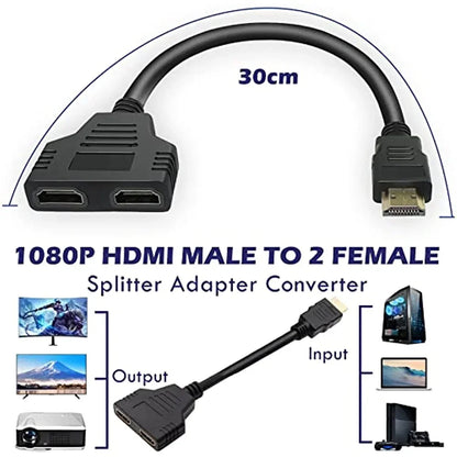 HD 1080P HDMI Splitter Dual Port 1 in 2 Out Cable Male To Female HDTV Adapter For Laptop TV Box Monitor HDMI-Compatible Splitter