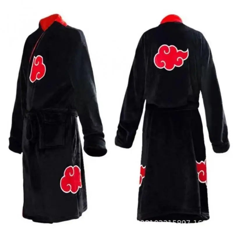 Naruto Akatsuki Flannel Bathrobe – Uchiha Itachi Thermal Nightgown for Young Fans
