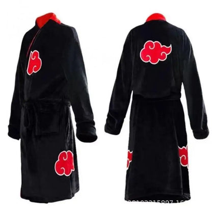 Naruto Akatsuki Flannel Bathrobe – Uchiha Itachi Thermal Nightgown for Young Fans