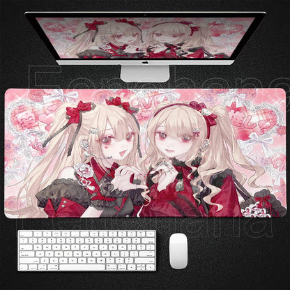Anime Kawaii Girls PC Gaming Mouse Pad Pink Best Friend Computer Office Accessories Large Gamer Non-slip Keyboard Expansion Pads