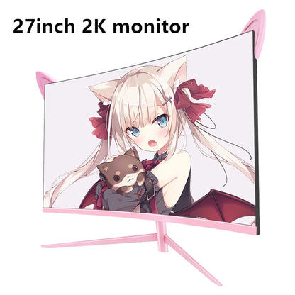 🌸 27-Inch QHD 165Hz Curved Pink Gaming Monitor | FYHXele | HDR10, FreeSync, 1ms GTG, Tilt Adjustable
