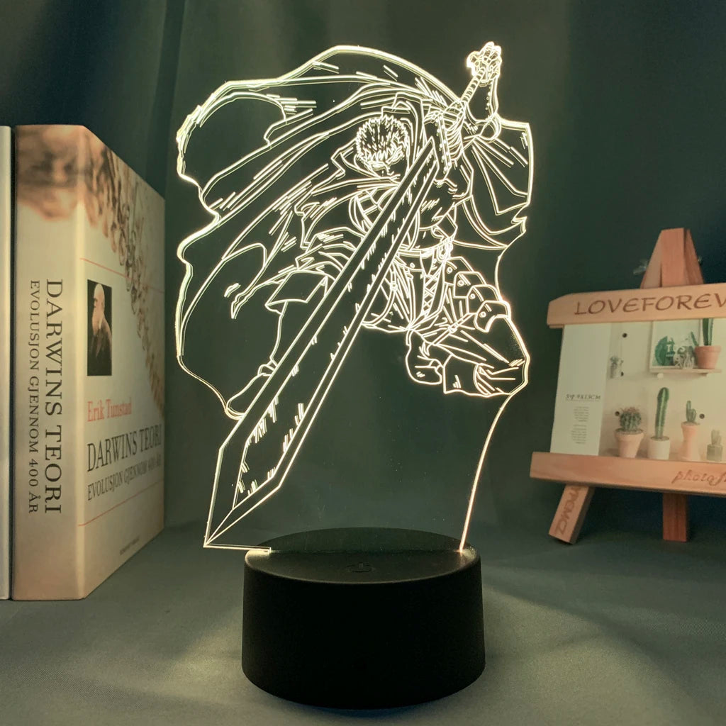 Berserk Guts 3D LED Night Light – Anime Acrylic Lamp with Remote Control