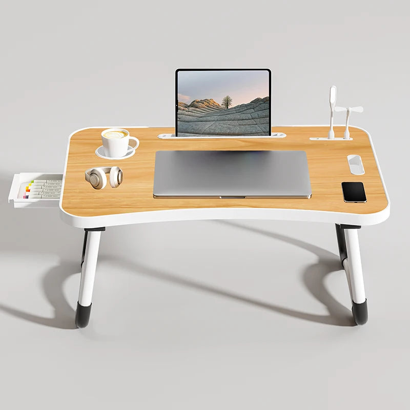 Portable Laptop Desk with USB Light & Fan – Foldable Bed & Travel Table