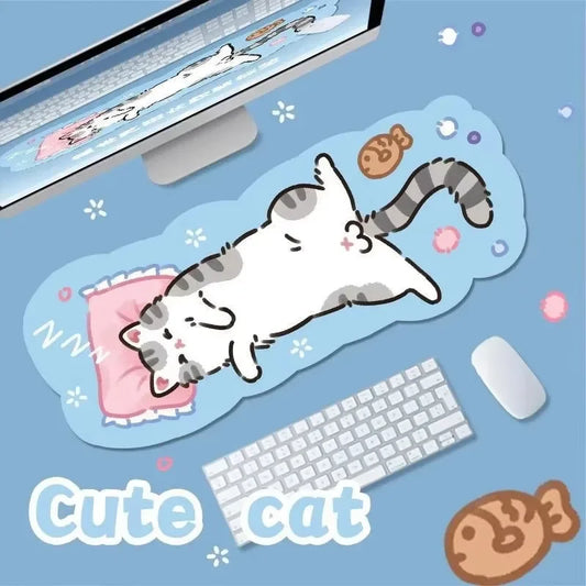 XXL Large Cute Furry Mouse Pad Kawaii Kitty Cats Mouse Mat 70x30cm Gamer Desk Carpet Anime Mousepad Gaming Accessories Play Mats
