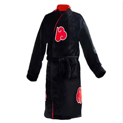 Naruto Akatsuki Flannel Bathrobe – Uchiha Itachi Thermal Nightgown for Young Fans