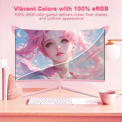 🌸 27-Inch QHD 165Hz Curved Pink Gaming Monitor | FYHXele | HDR10, FreeSync, 1ms GTG, Tilt Adjustable