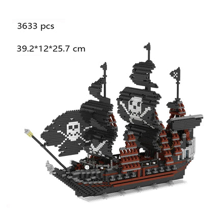 KNEW BUILT Ocean Pirate Ship Plastic 3D Model Building Blocks for Adults Boy Micro Mini Bricks Toys Kits Sailboat War Decoration