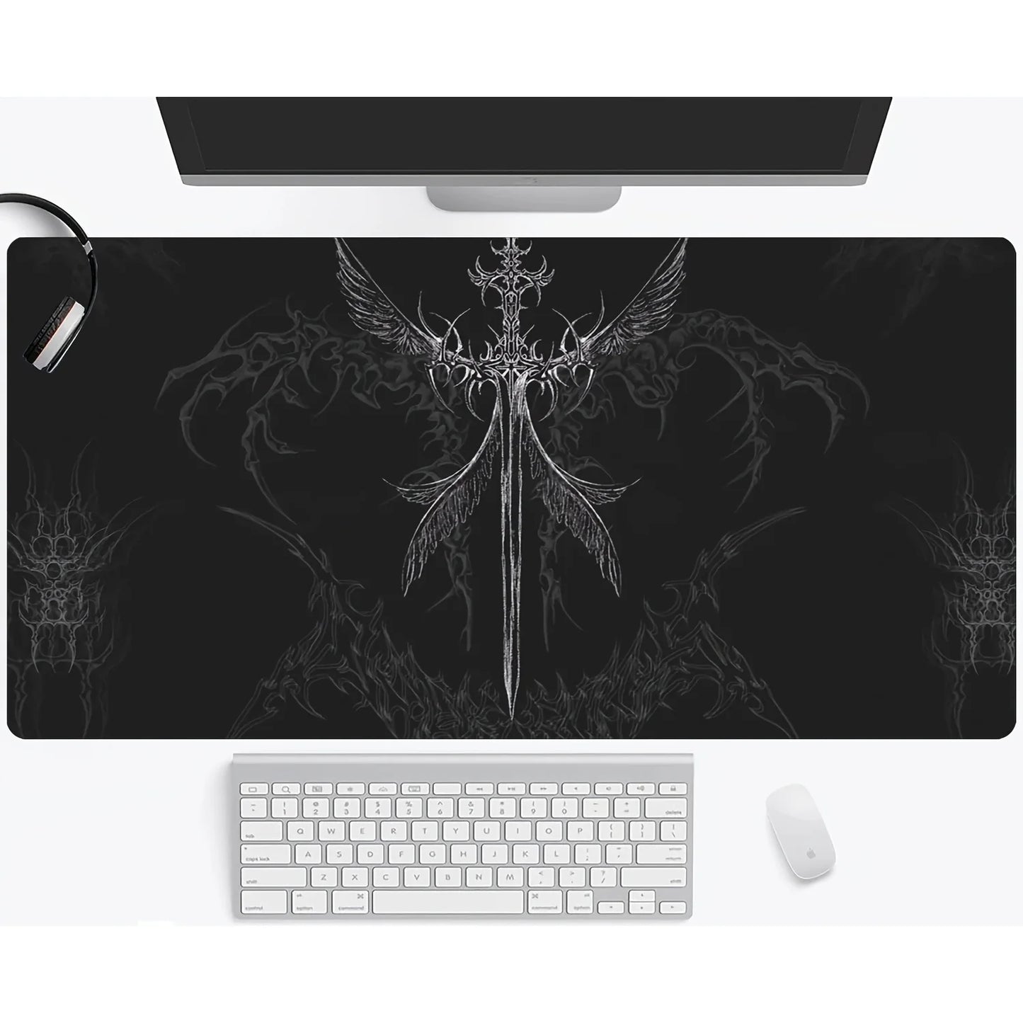 Cybersigilism Angel Sword Gaming Mouse Pad Keyboard Mat Large Desk Mat Dark Fantasy Art Non-Slip Home Computer Accessories