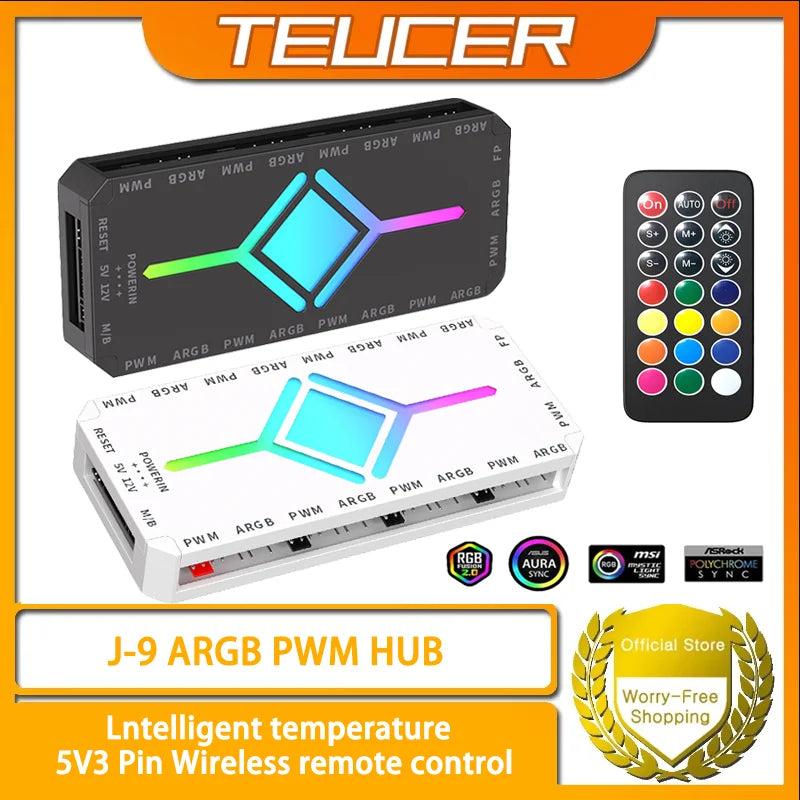 TEUCER Fan Intelligent Temperature Control 5v3 Pin Divine Light Synchronization ARGB Hub PWM HUB Wireless Remote Control