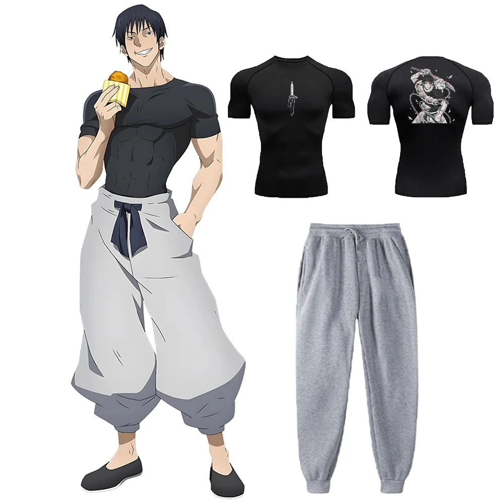 Toji Fushiguro Workout Set | Jujutsu Kaisen Anime Compression Tee & Joggers