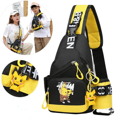 Children's Shoulder Bag Men's and Women's Chest Bag Canvas Youth Sports Pikachu Crossbody Bag Handbag Chest Belt Waist Bag