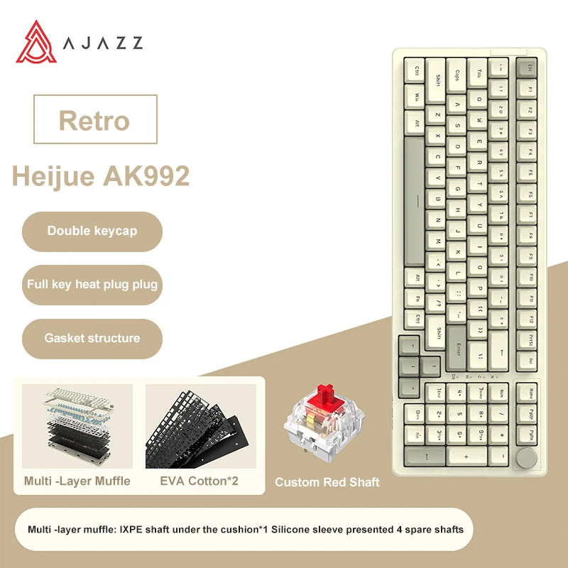 Ajazz AK992 Wired Mechanical Keyboard 98-Key Full Layout  Hot-Swap USB Gaming keyboard Multimedia Key Knob for Desktop PC Laptop
