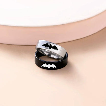 Halloween Bat Couple Rings - 2pcs Stainless Steel Punk Style