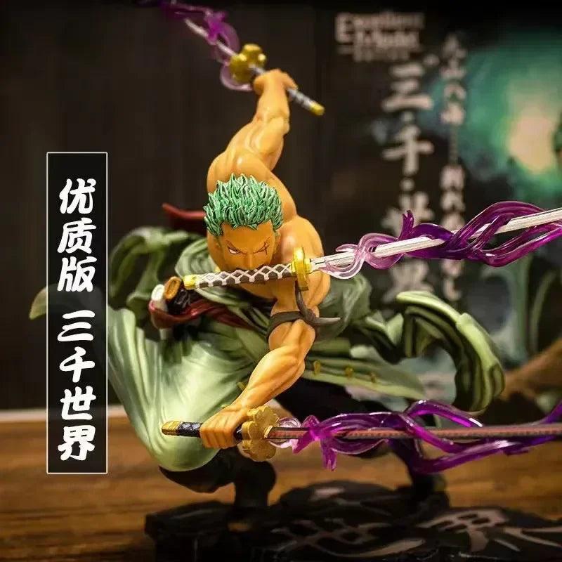 Unleash the Three Thousand Worlds! One Piece Zoro Figure - 21cm, Dynamic Pose, High-Quality PVC, Perfect for Collectors