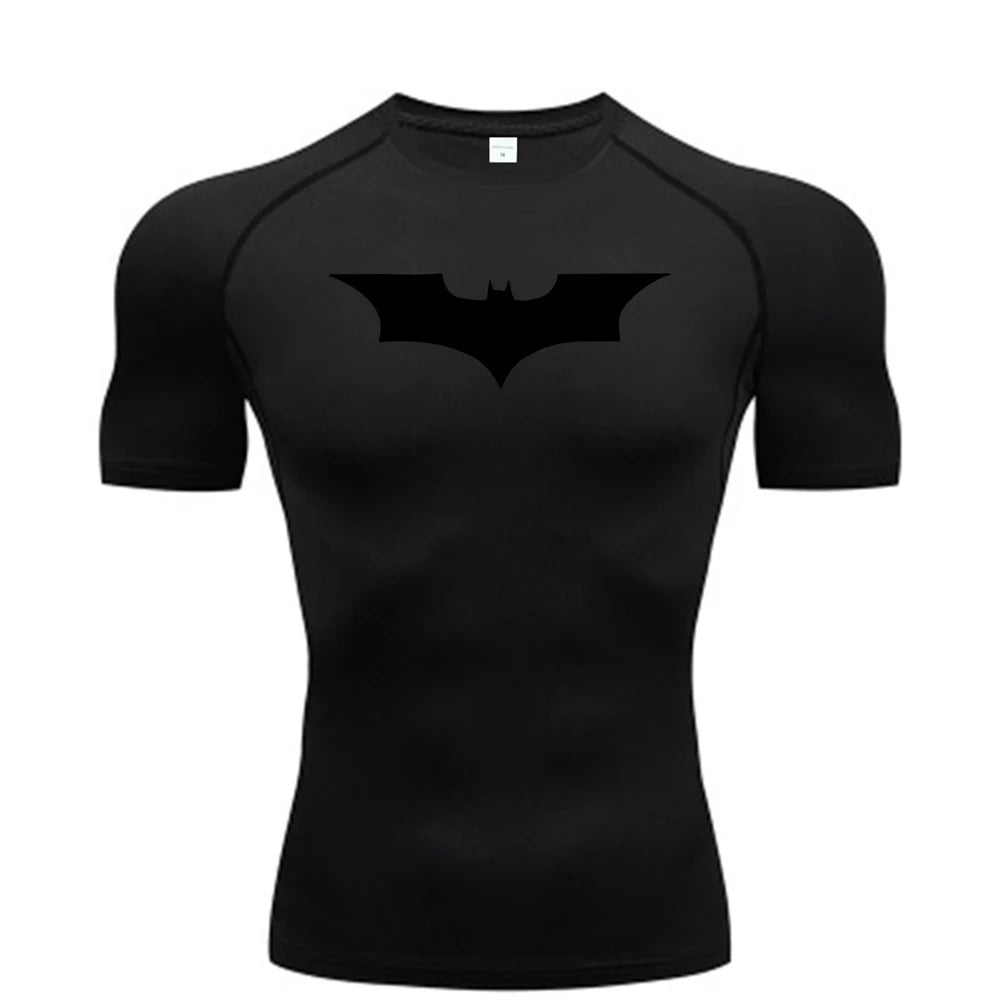 Men’s Bat Print Compression Shirt – Quick Dry Athletic Gym Tee