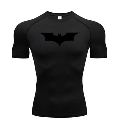 Men’s Bat Print Compression Shirt – Quick Dry Athletic Gym Tee
