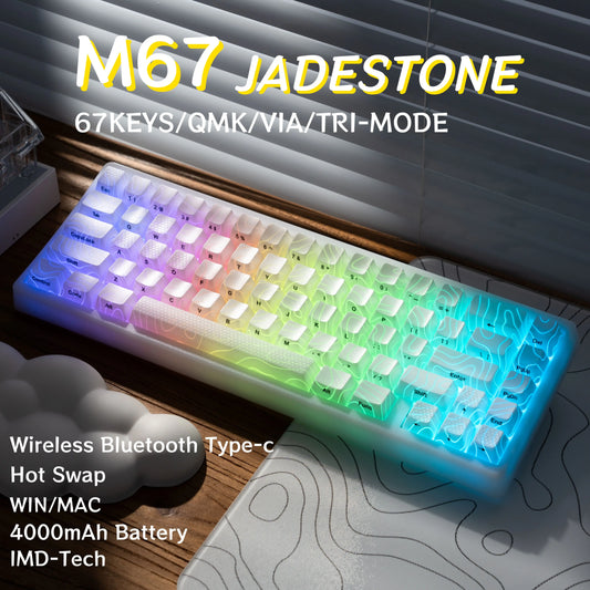 XVX M67 JadeStone 65% Tri-Mode Mechanical Keyboard | Hot-Swappable | IMD Keycaps | RGB Backlight | Gasket Mount