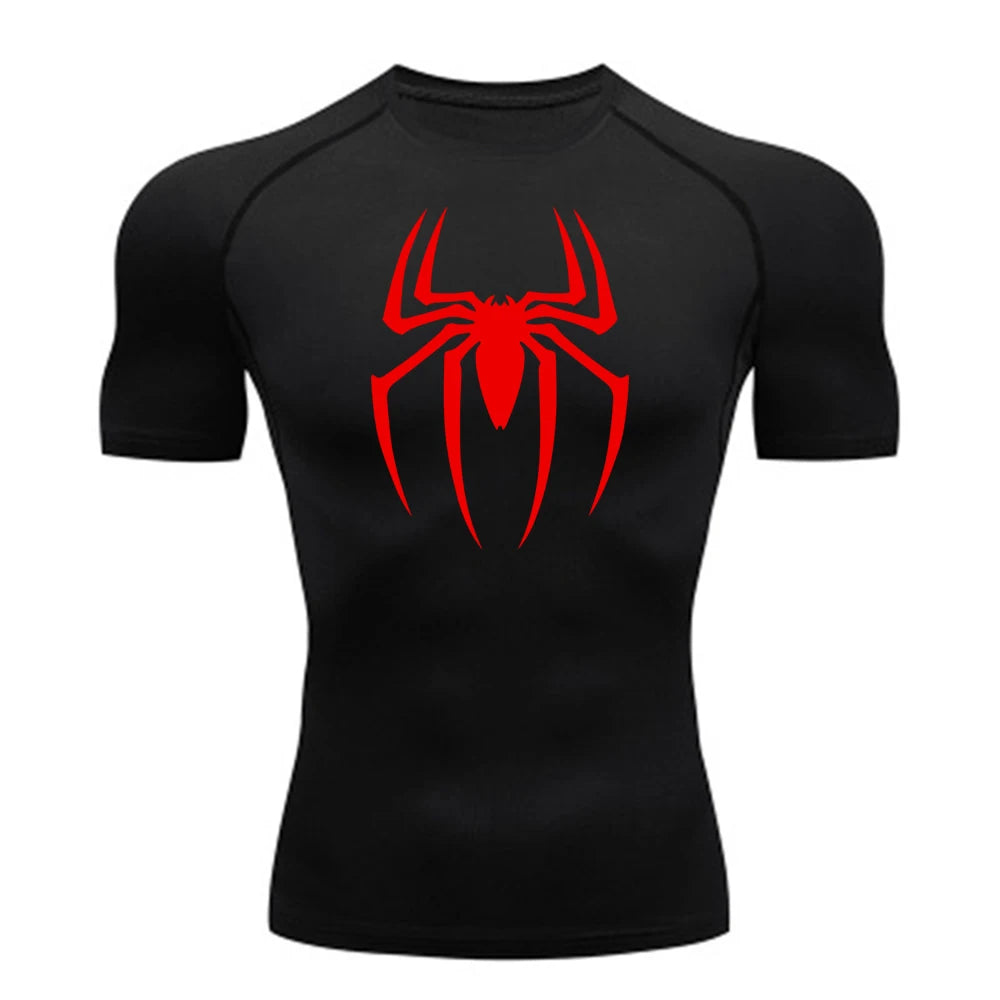 Men’s Spider Print Gym Shirt – Quick Dry Compression Tee M-3XL