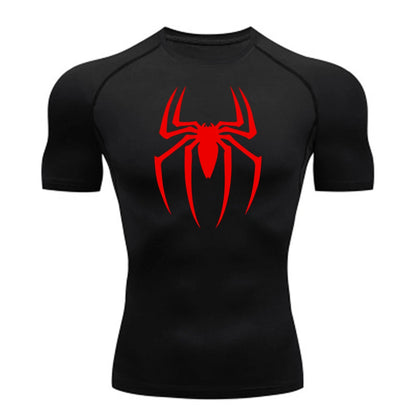 Men’s Spider Print Gym Shirt – Quick Dry Compression Tee M-3XL