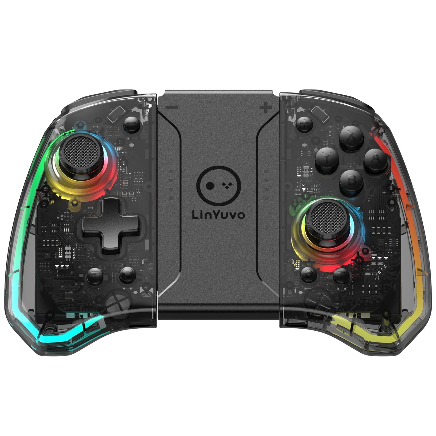LinYuvo KS40 Transparent Style Wireless Handle for Switch Lite/OLED with 8 LED Lights,Turbo Function,Dual Vibration & Macro Keys