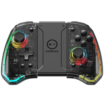 LinYuvo KS40 Transparent Style Wireless Handle for Switch Lite/OLED with 8 LED Lights,Turbo Function,Dual Vibration & Macro Keys
