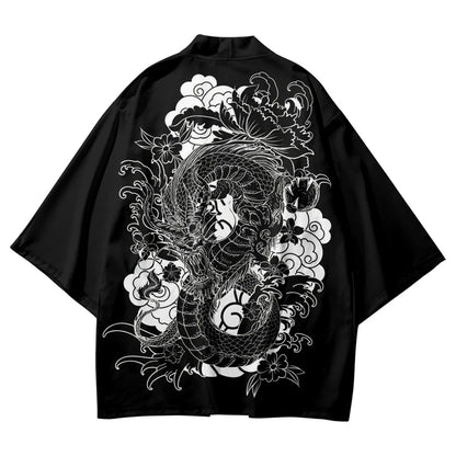 Anime Dragon Print Loose Cardigan for Men and Women, Japanese Streetwear, Harajuku Haori Kimono, Cosplay Top Shirts, Yukata