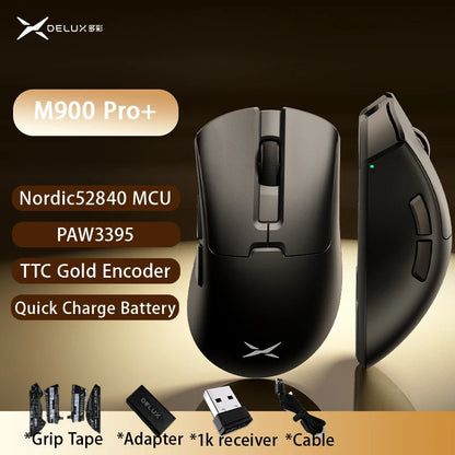 Delux M900PRO Ultra-light Version Wireless Gaming Mouse Ergonomic 1K/8K Polling Rate 50g PAW3395 for Right Big Hand PC Gamer