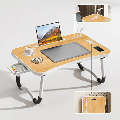 Portable Laptop Desk with USB Light & Fan – Foldable Bed & Travel Table
