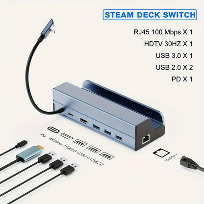 Steam Deck Dock 6 in 1 Steam Deck Rog Ally Docking Station Stand  3*USB 3.0 HDTV 4K@60Hz Gigabit Ethernet PD 100W Hub
