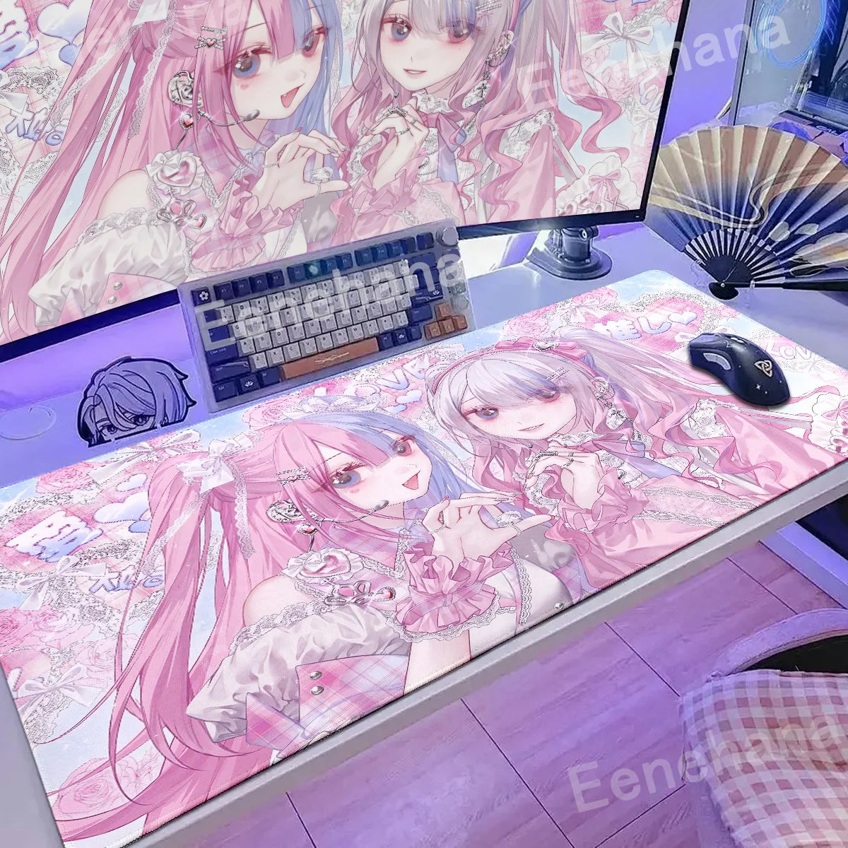 Anime Kawaii Girls PC Gaming Mouse Pad Pink Best Friend Computer Office Accessories Large Gamer Non-slip Keyboard Expansion Pads