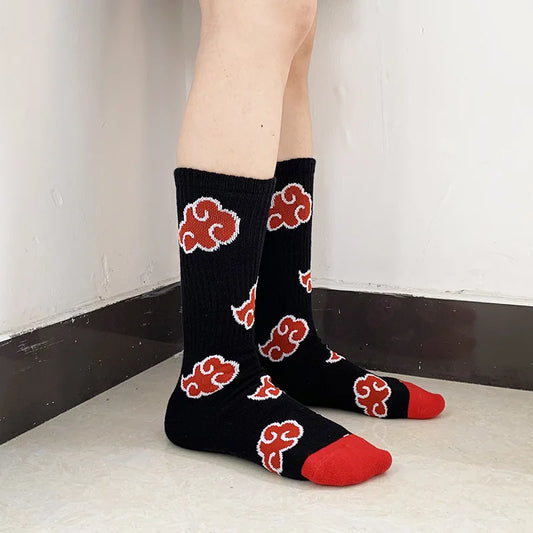 New Anime Uzumaki Naruto Ninja Cosplay Socks Akatsuki Red Cloud Tube Socks High Quality Cotton Socks For Men And Women Fans Gift