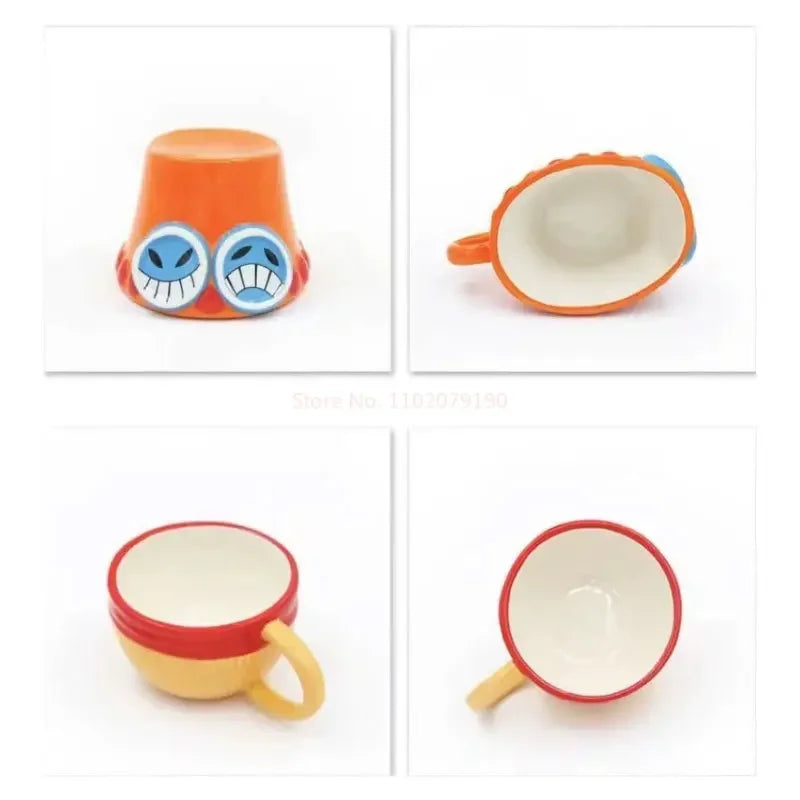 One Piece Luffy Ace Sabo Straw Hat Bowl Water Cup Ceramic Mug Cups Cartoon Household Ceramic Tableware Noodle Bowl Chopstick