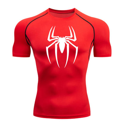 Men’s Spider Print Gym Shirt – Quick Dry Compression Tee M-3XL