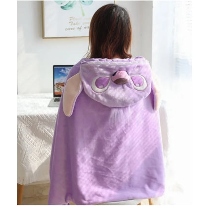 Stitch Hooded Cloak Blanket – Warm Flannel Cartoon Blanket with Hat for Students & Office Naps
